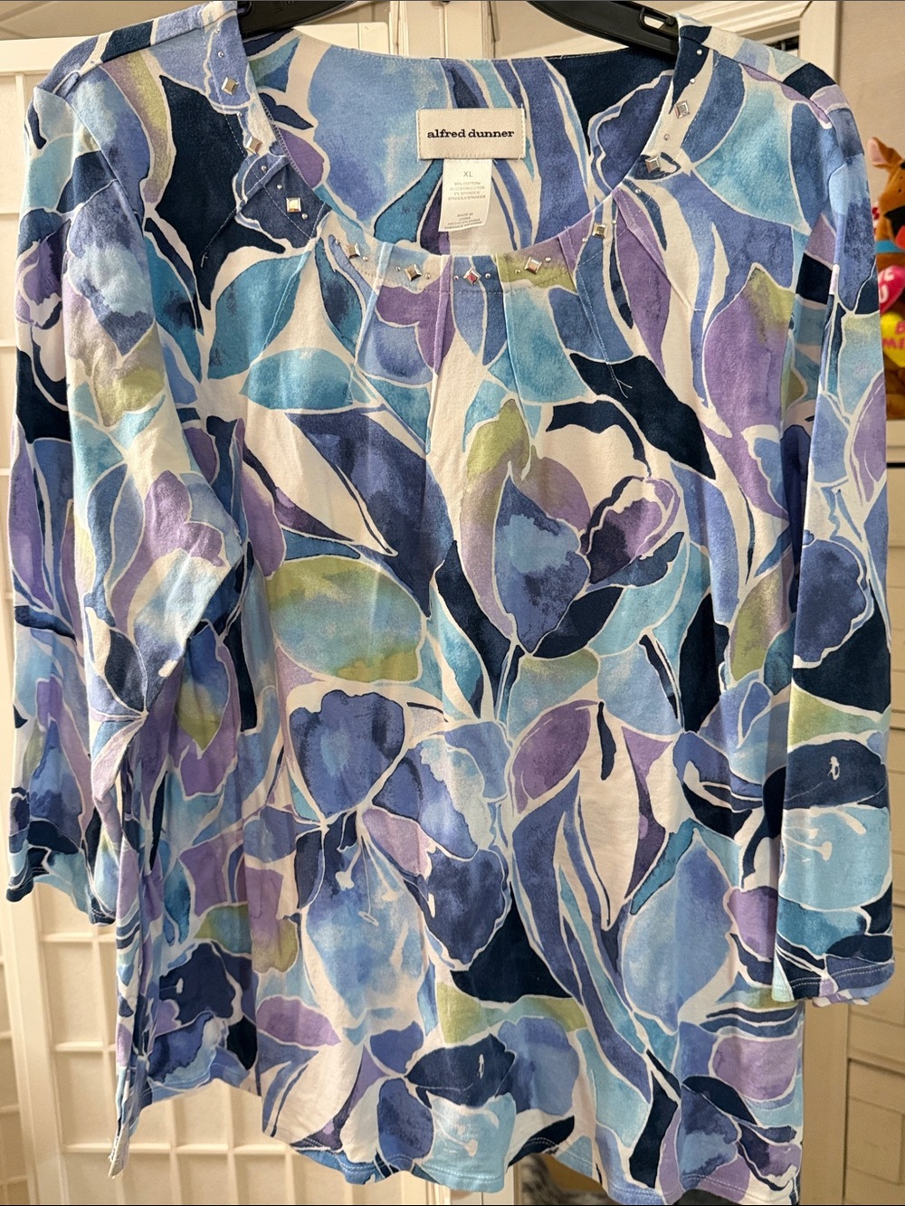 Alfred Dunner Blue, Navy & Lavender Floral Scoop Neck Knit Top